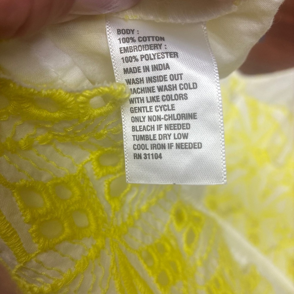 Crown & Ivy Eyelet Mini Dress Womens 6 Yellow NWT Lace Sleeveless V-Neck Cotton - Picture 12 of 12
